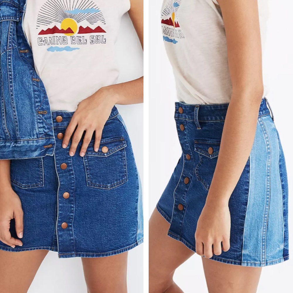 MADEWELL STRETCH DENIM STRAIGHT MINI SKIRT PIECED EDITION 25 BLUE